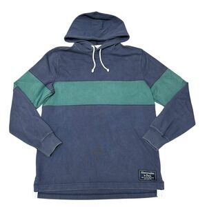 Abercrombie Fitch Hoodie Mens Large Blue Green Rugby Cloth Preppy‎ Vintage Y2K